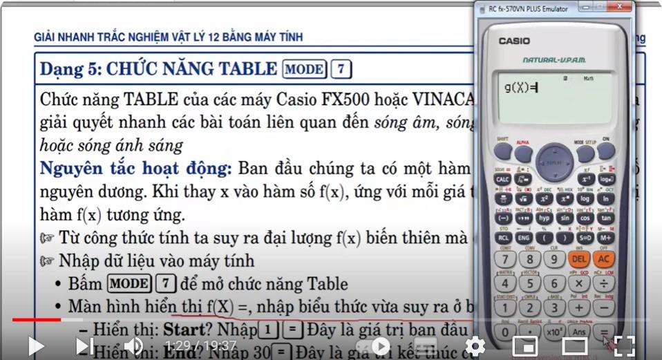CASIO GIẢI NHANH VẬT LÝ BẰNG TABLE
